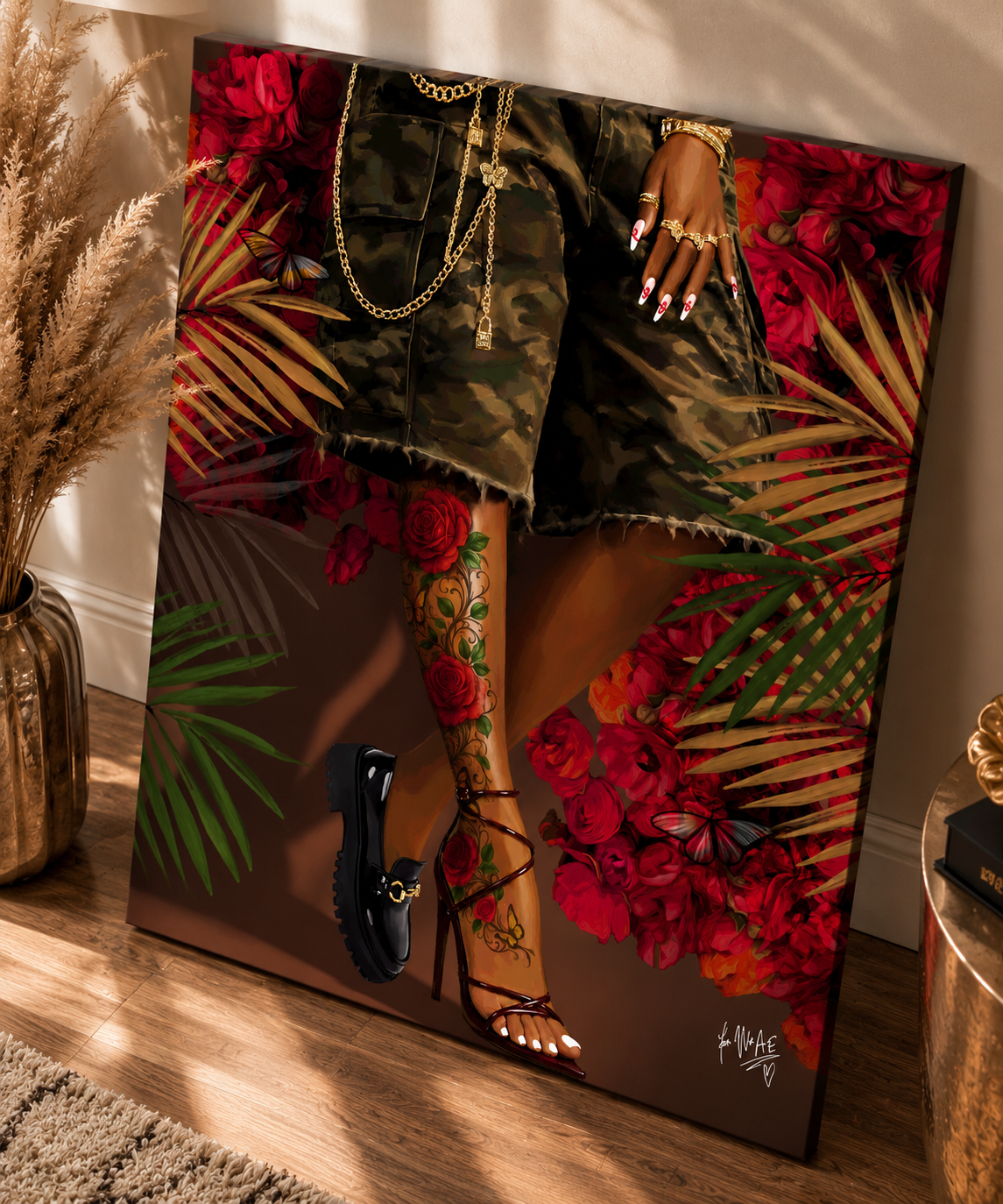 Fleur Rebelle wall art displayed in a styled home interior