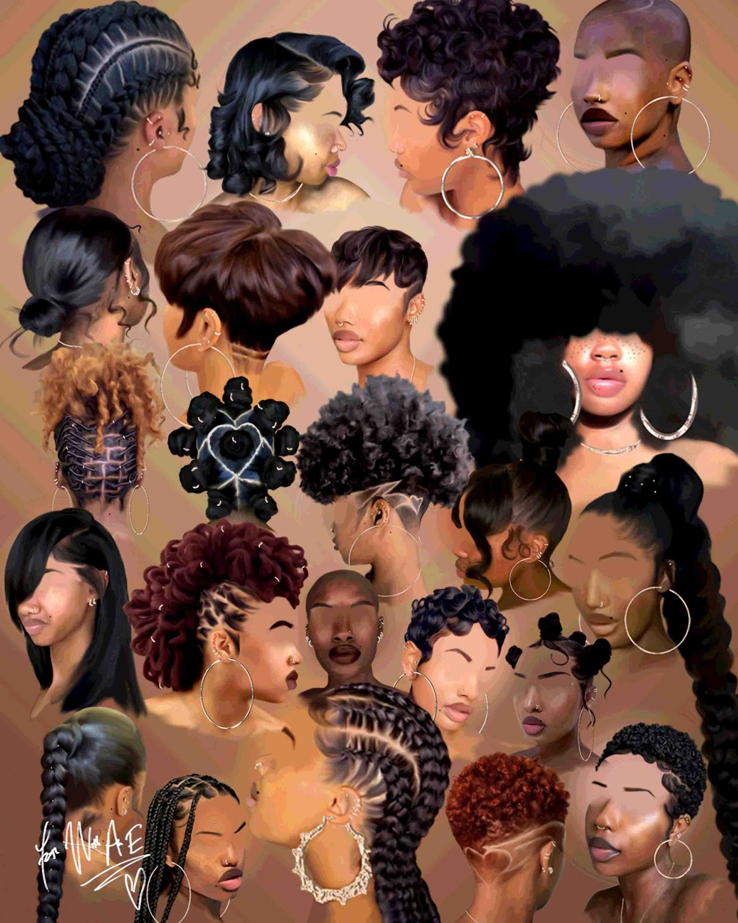 Black Girl Hair Mash up poster print