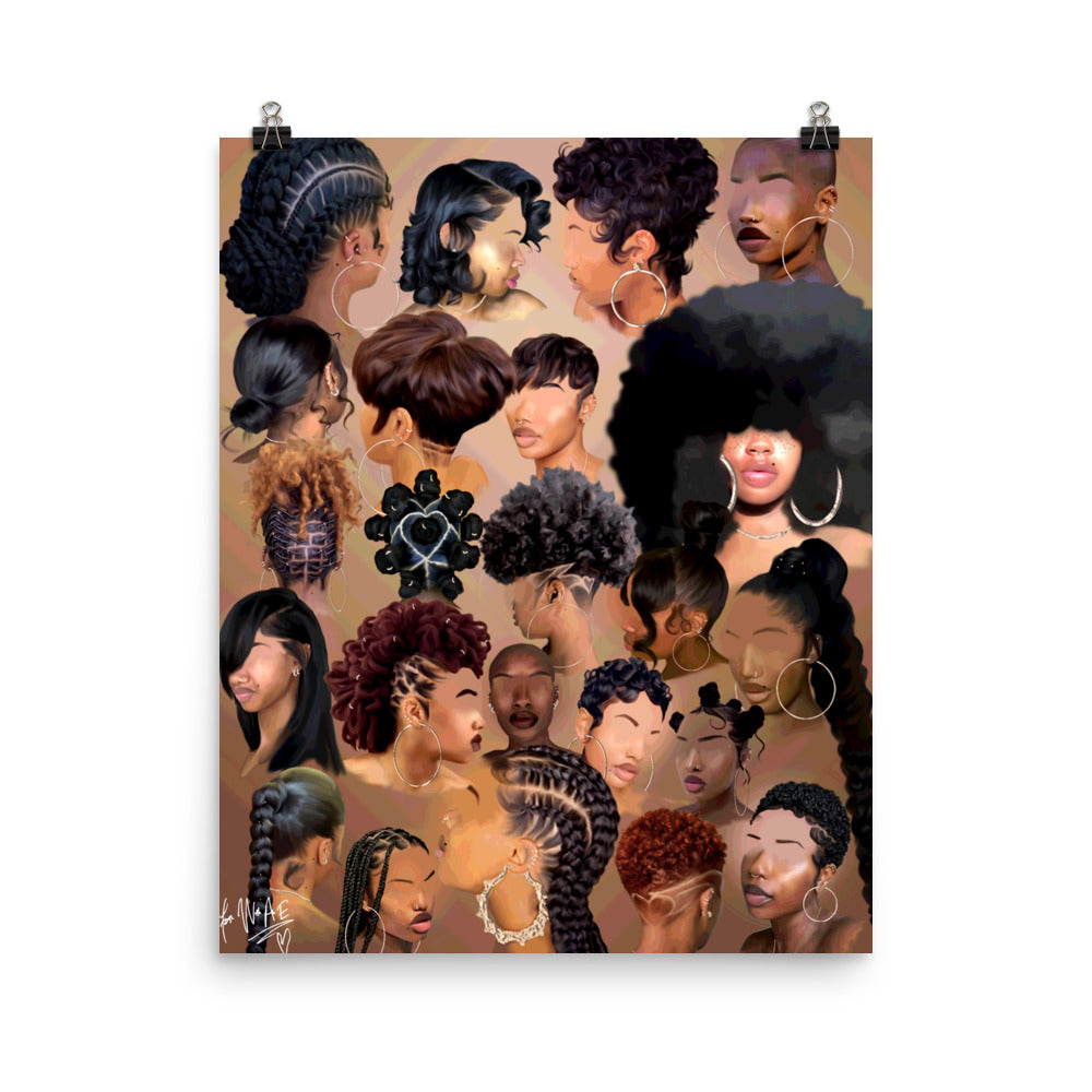 Black Girl Hair Mash up poster print