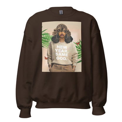 New year, Same God print sweatshirt