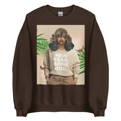 New year, Same God print sweatshirt