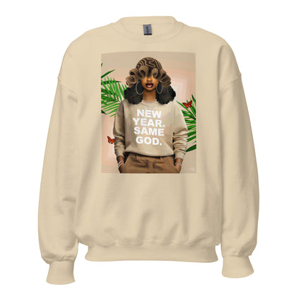 New year, Same God print sweatshirt